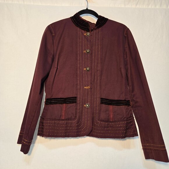 JOHNNY WAS Grunge BURGANDY Frayed Raw Edge Hem Utility Jacket Size L New NO Tag! - Picture 1 of 16